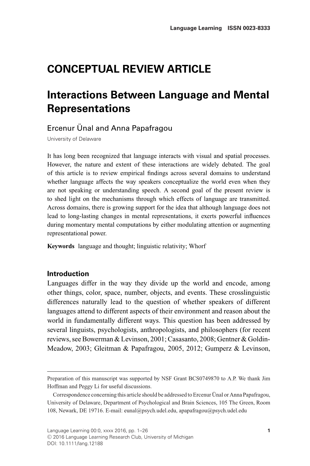 Interactions Between Language and Mental Representations