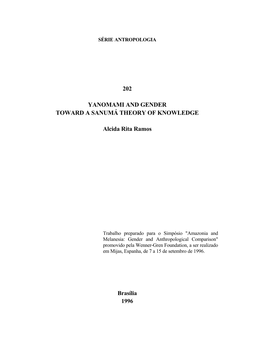 202 Yanomami and Gender Toward a Sanumá Theory Of
