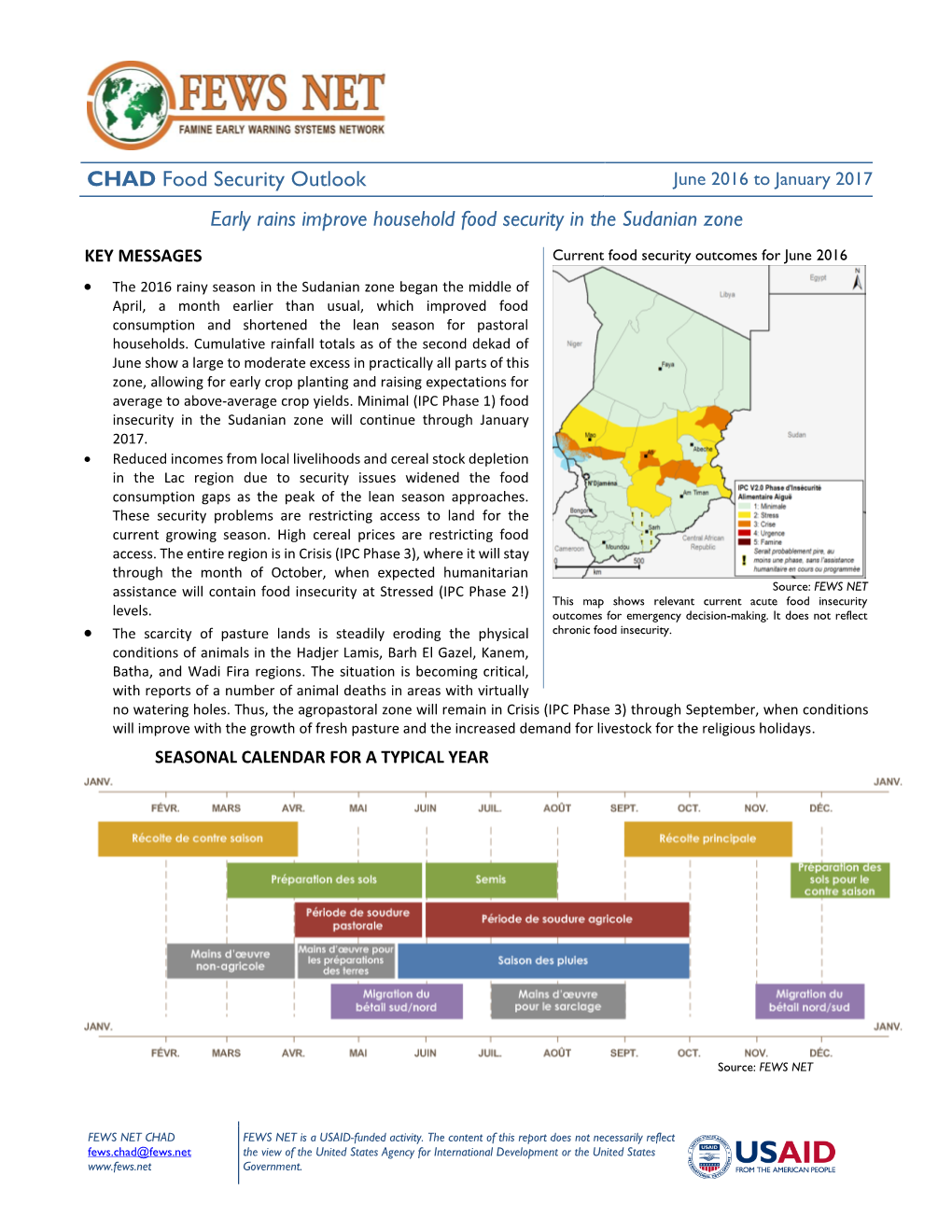 CHAD Food Security Outlook June 2016 to January 2017