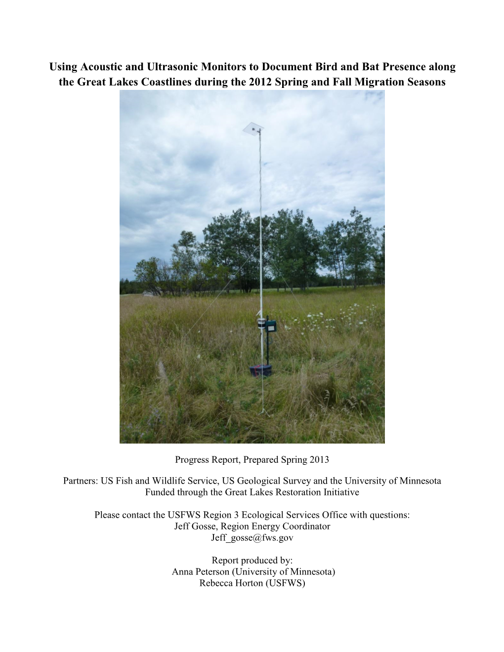 Using Acoustic and Ultrasonic Monitors to Document Bird and Bat Presence Along the Great Lakes Coastlines During the 2012 Spring and Fall Migration Seasons