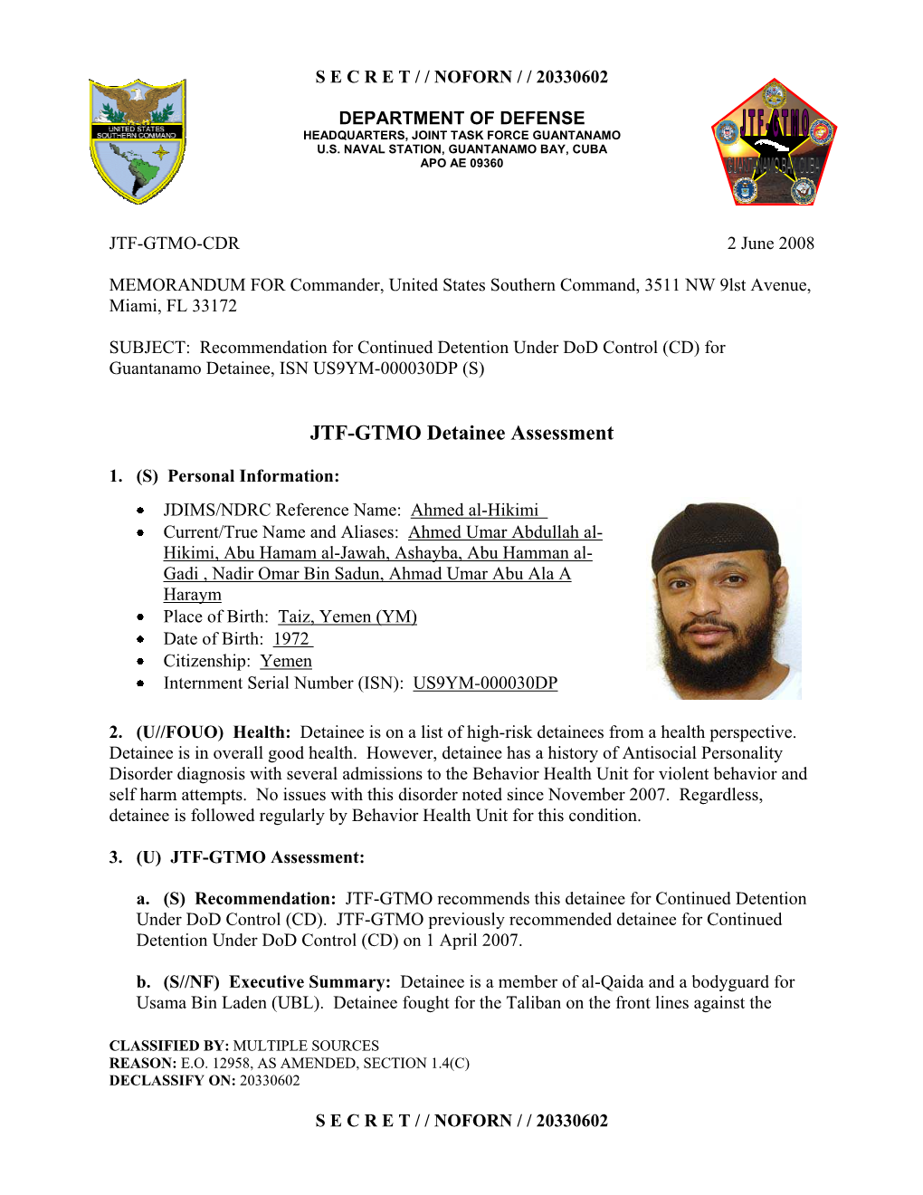 JTF-GTMO Detainee Assessment