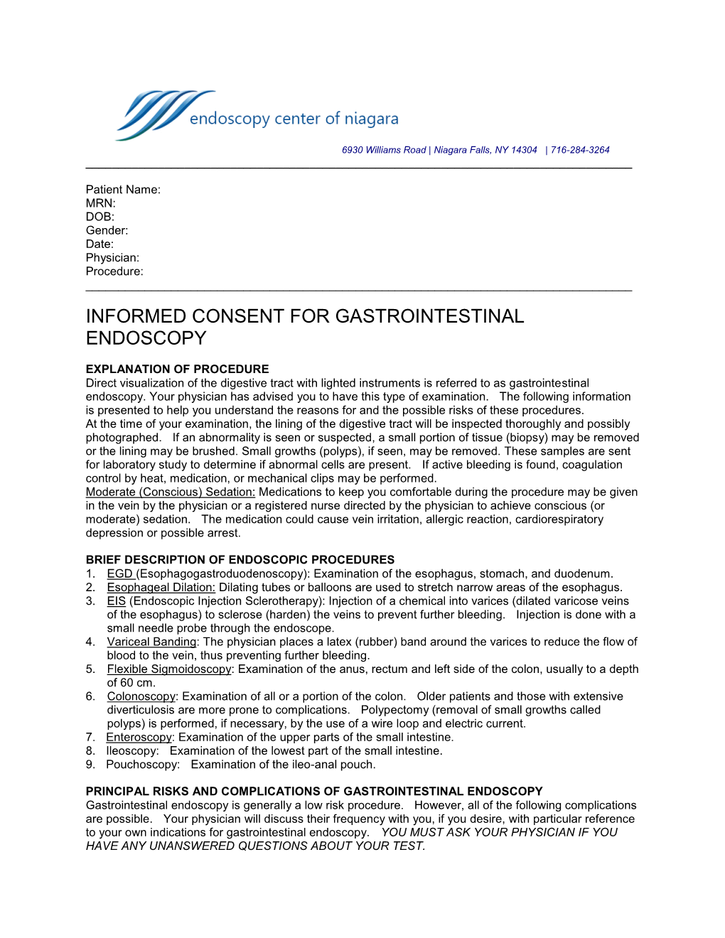 Informed Consent for Gastrointestinal Endoscopy