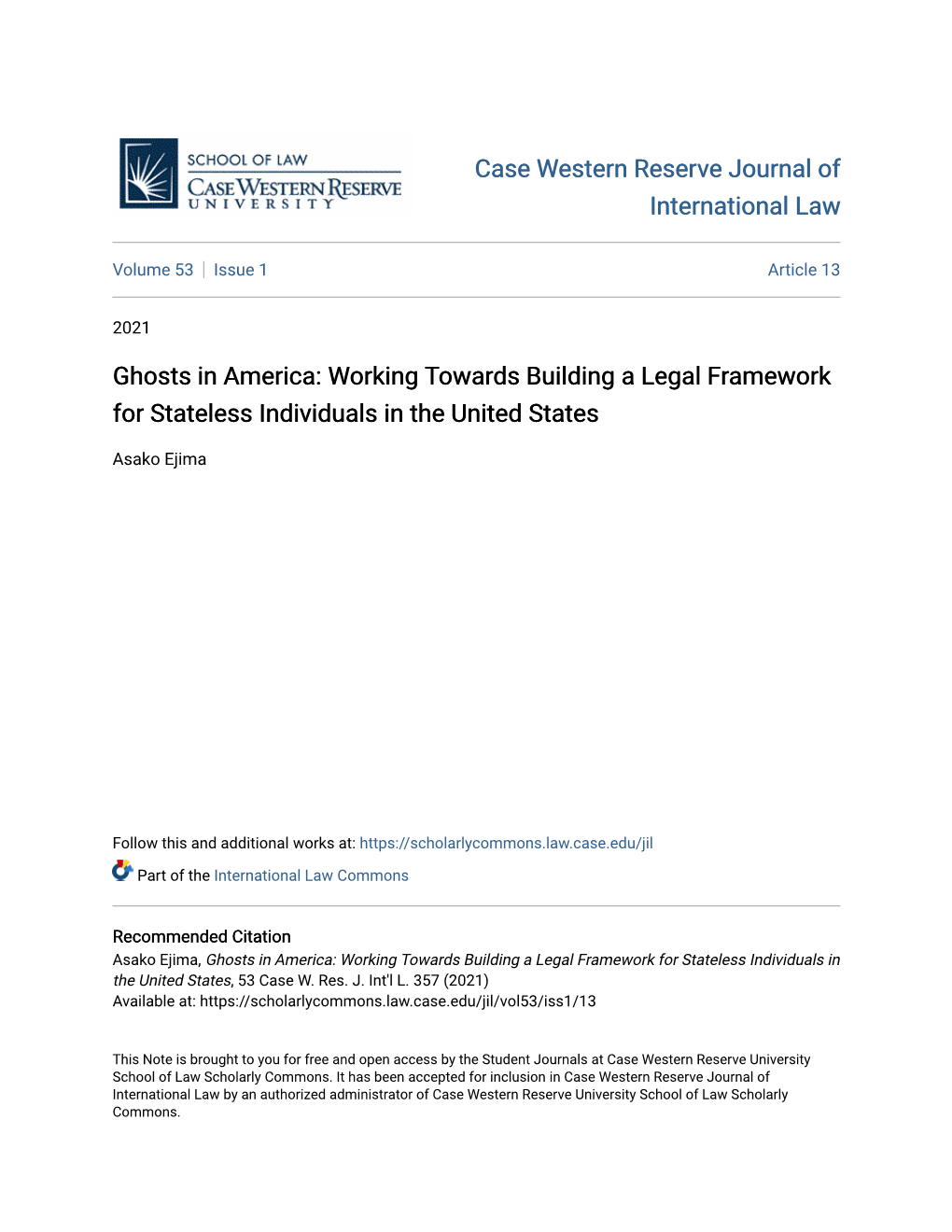 Working Towards Building a Legal Framework for Stateless Individuals in the United States