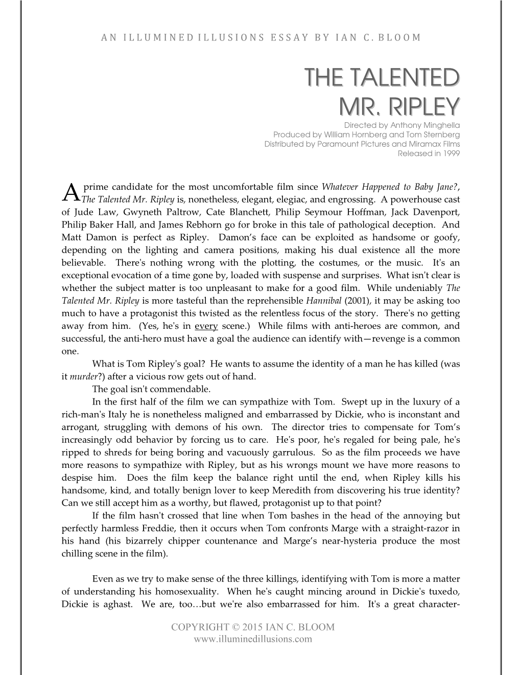 The Talented Mr. Ripley Is, Nonetheless, Elegant, Elegiac, and Engrossing