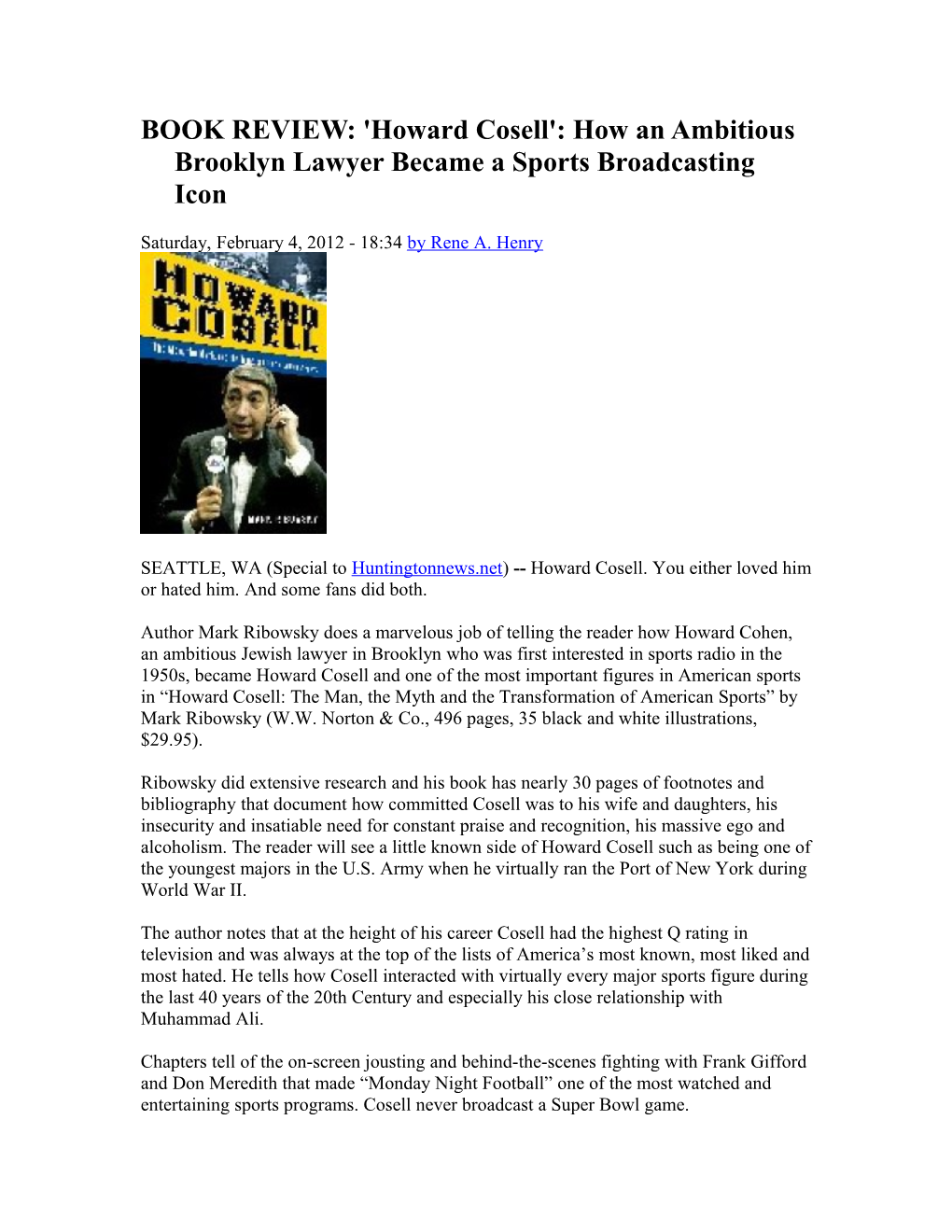 BOOK REVIEW: 'Howard Cosell': How an Ambitious Brooklyn Lawyer Became a Sports Broadcasting Icon