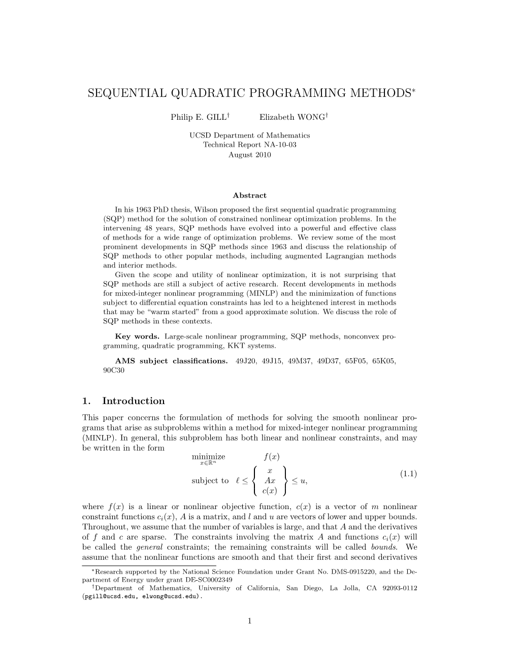 Sequential Quadratic Programming Methods∗