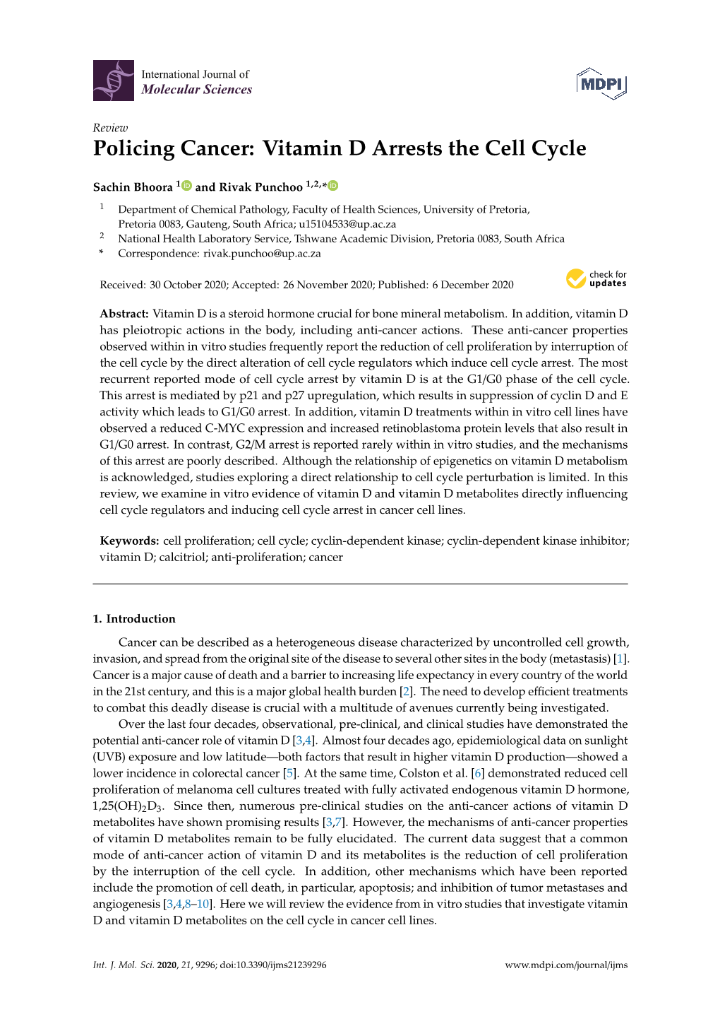 Policing Cancer: Vitamin D Arrests the Cell Cycle