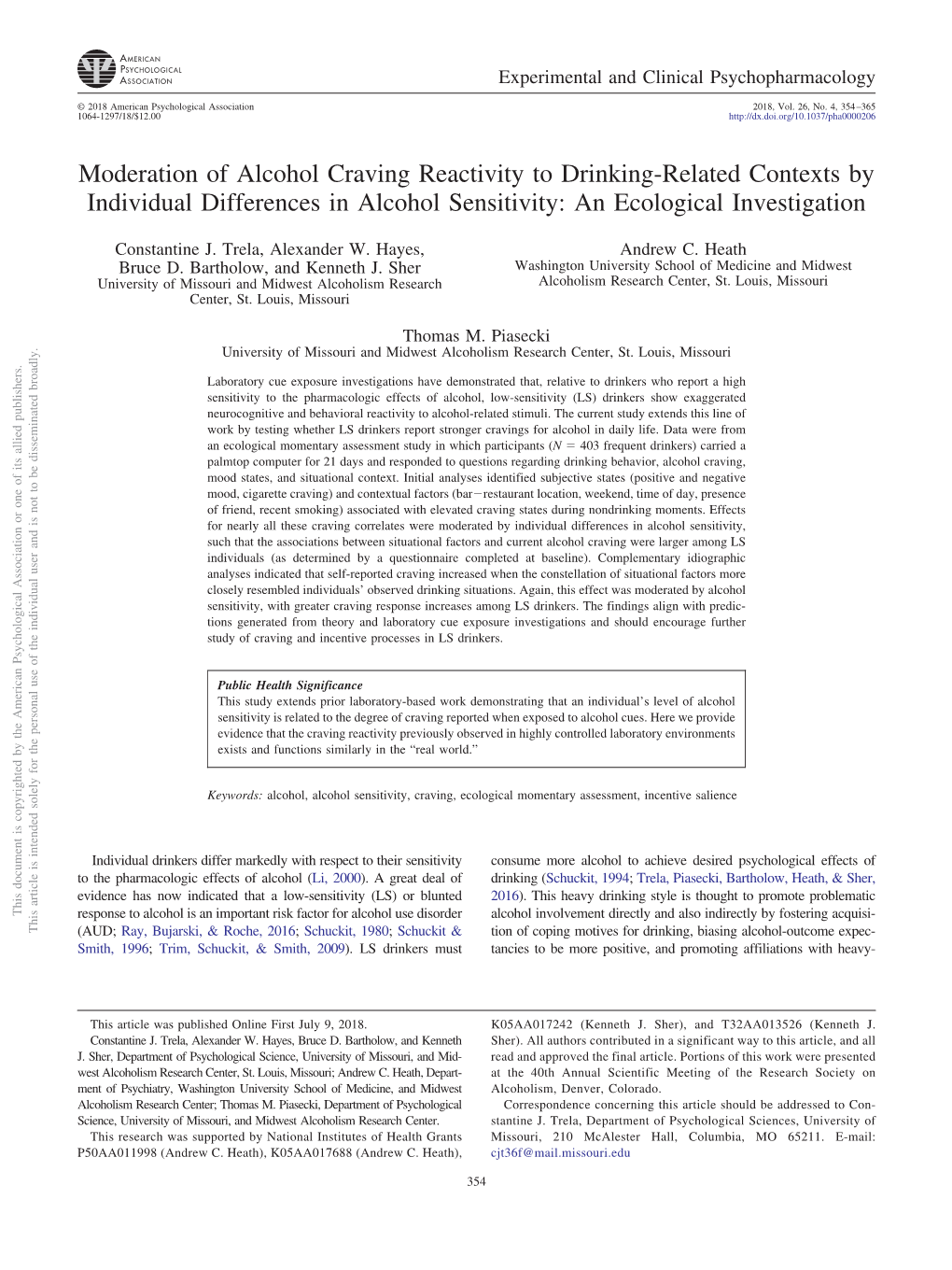 Moderation of Alcohol Craving Reactivity to Drinking-Related Contexts by Individual Differences in Alcohol Sensitivity: an Ecological Investigation