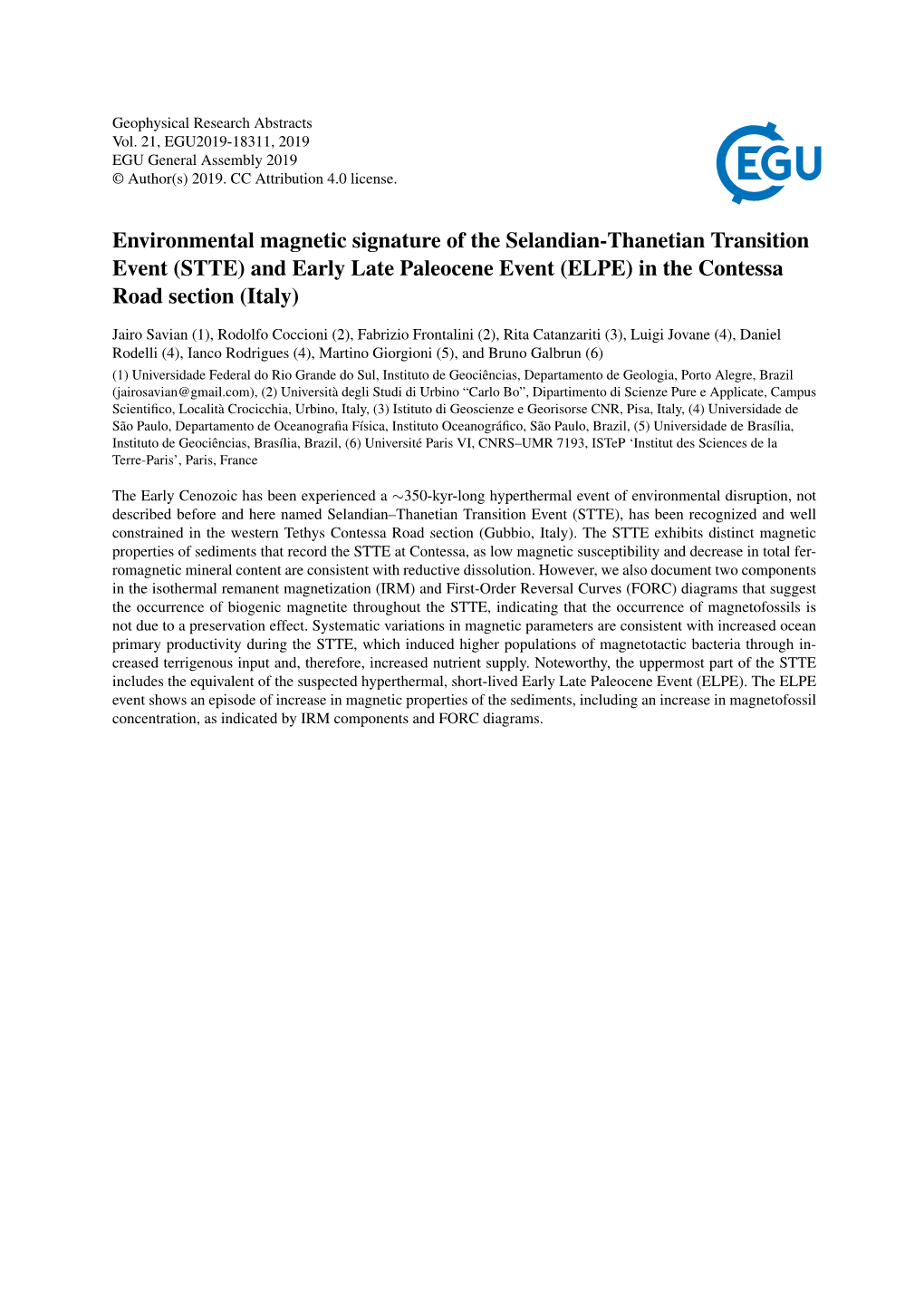 Environmental Magnetic Signature of the Selandian-Thanetian Transition Event (STTE) and Early Late Paleocene Event (ELPE) in the Contessa Road Section (Italy)