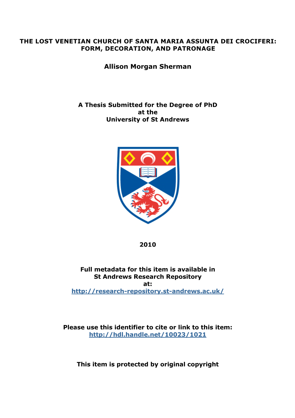 Allison M. Sherman Phd Thesis