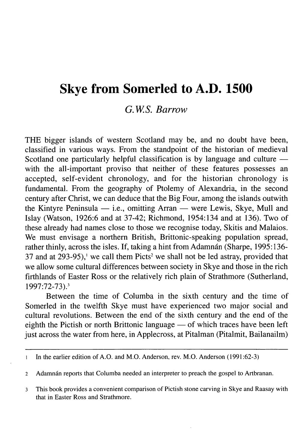 Skye from Somerled to A.D. 1500 G