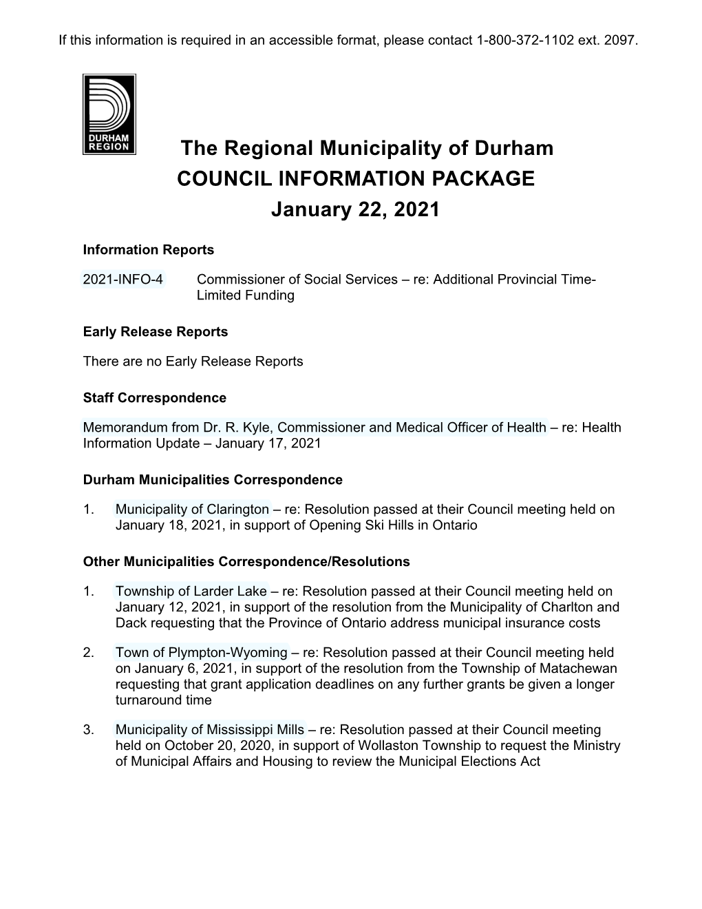 Council Information Package, January 22, 2021