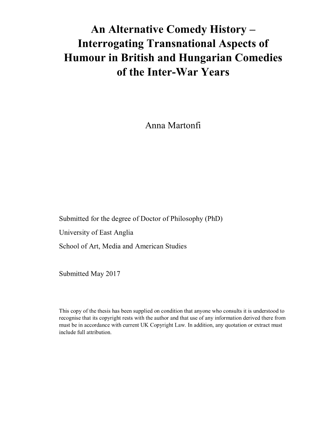 An Alternative Comedy History – Interrogating Transnational Aspects of Humour in British and Hungarian Comedies of the Inter-War Years