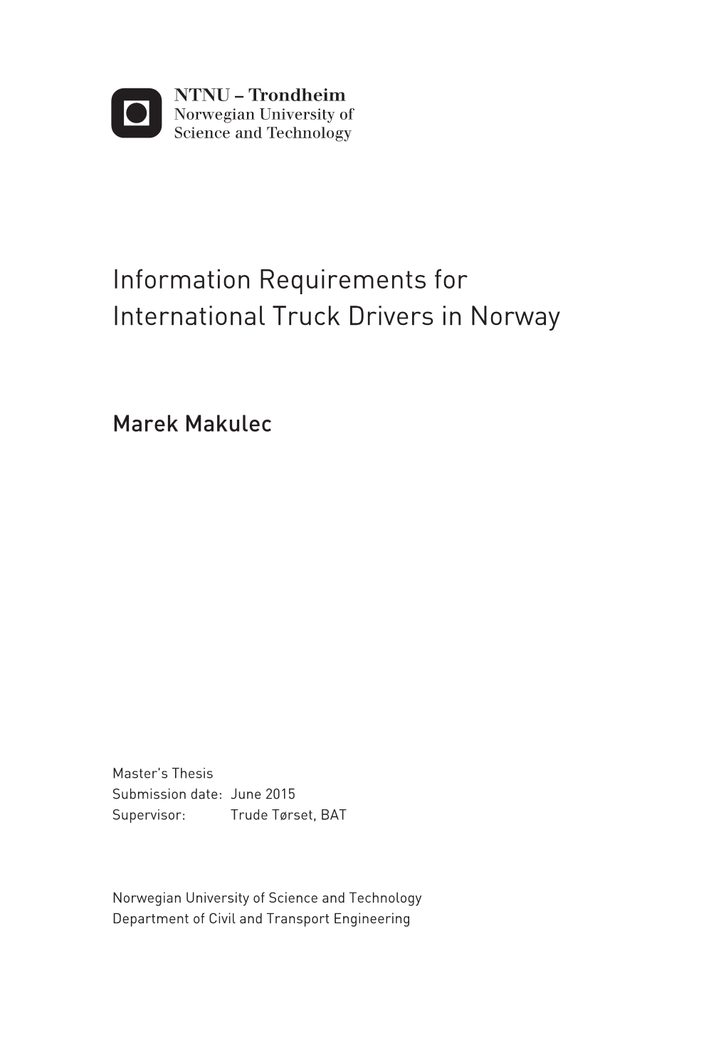 Information Requirements for International Truck Drivers in Norway