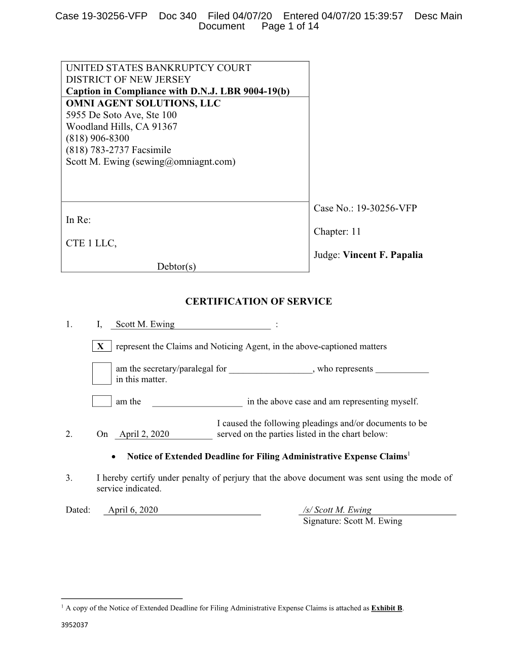 Case 19-30256-VFP Doc 340 Filed 04/07/20 Entered 04/07/20 15:39:57 Desc Main Document Page 1 of 14