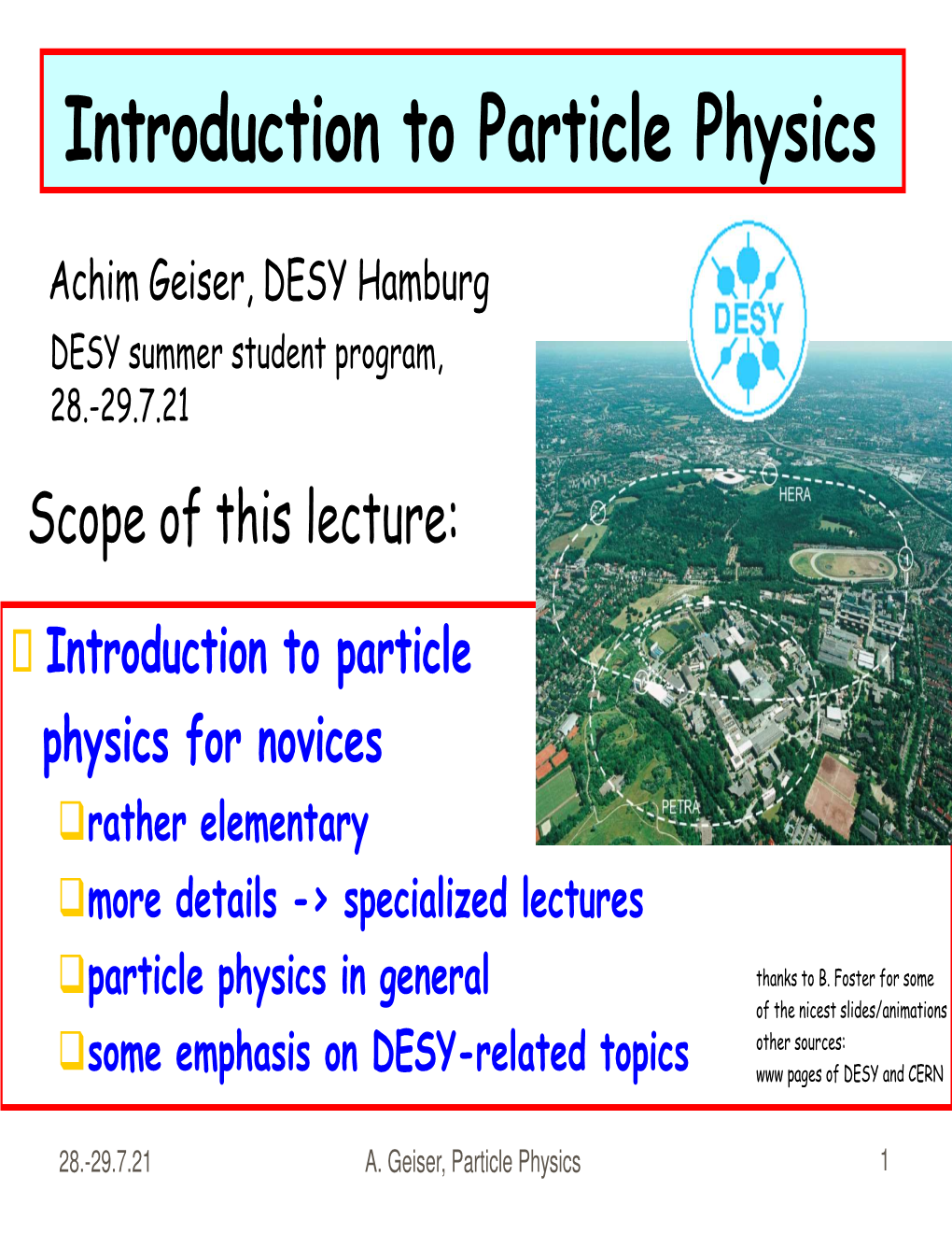 Introduction to Particle Physics