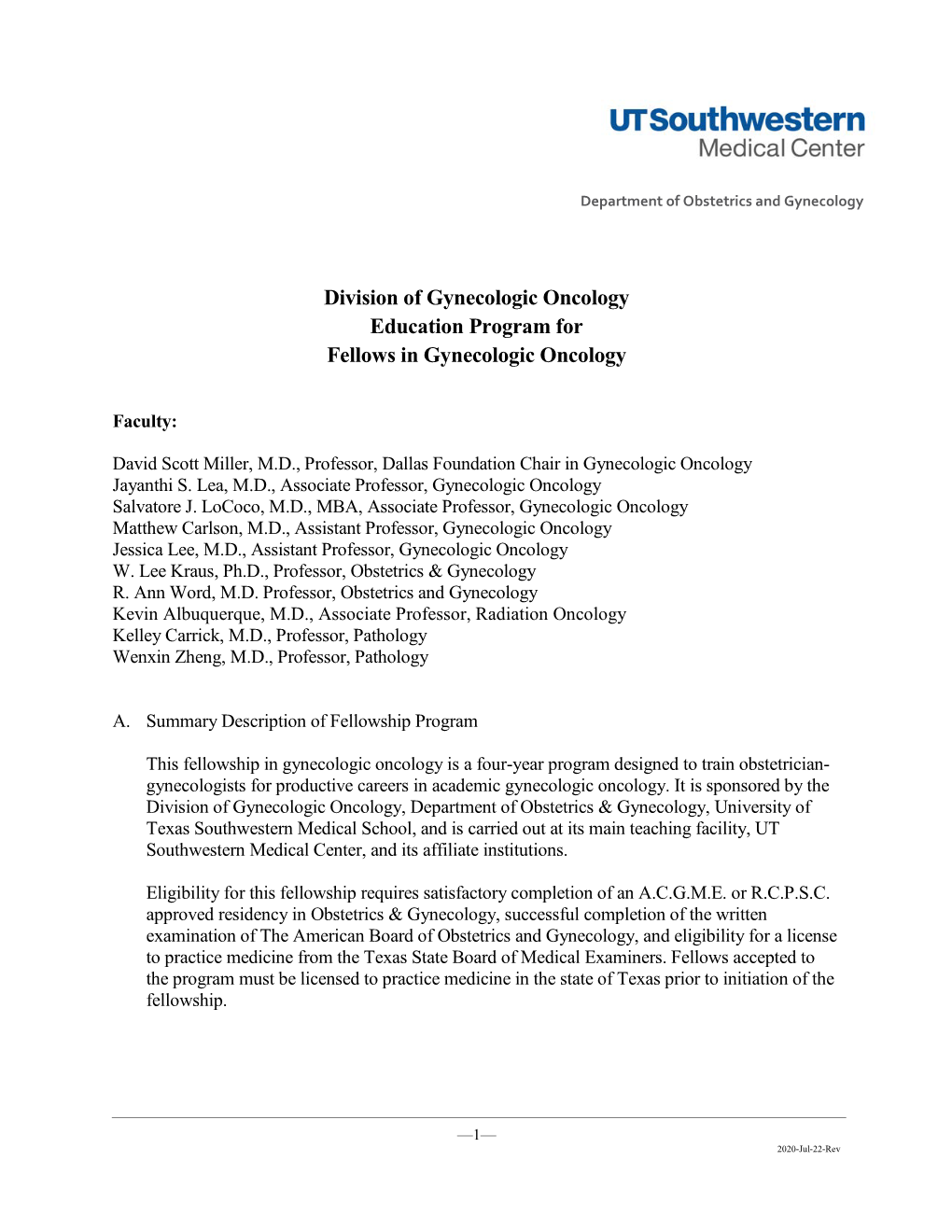 Gynecologic Oncology Fellowship Description