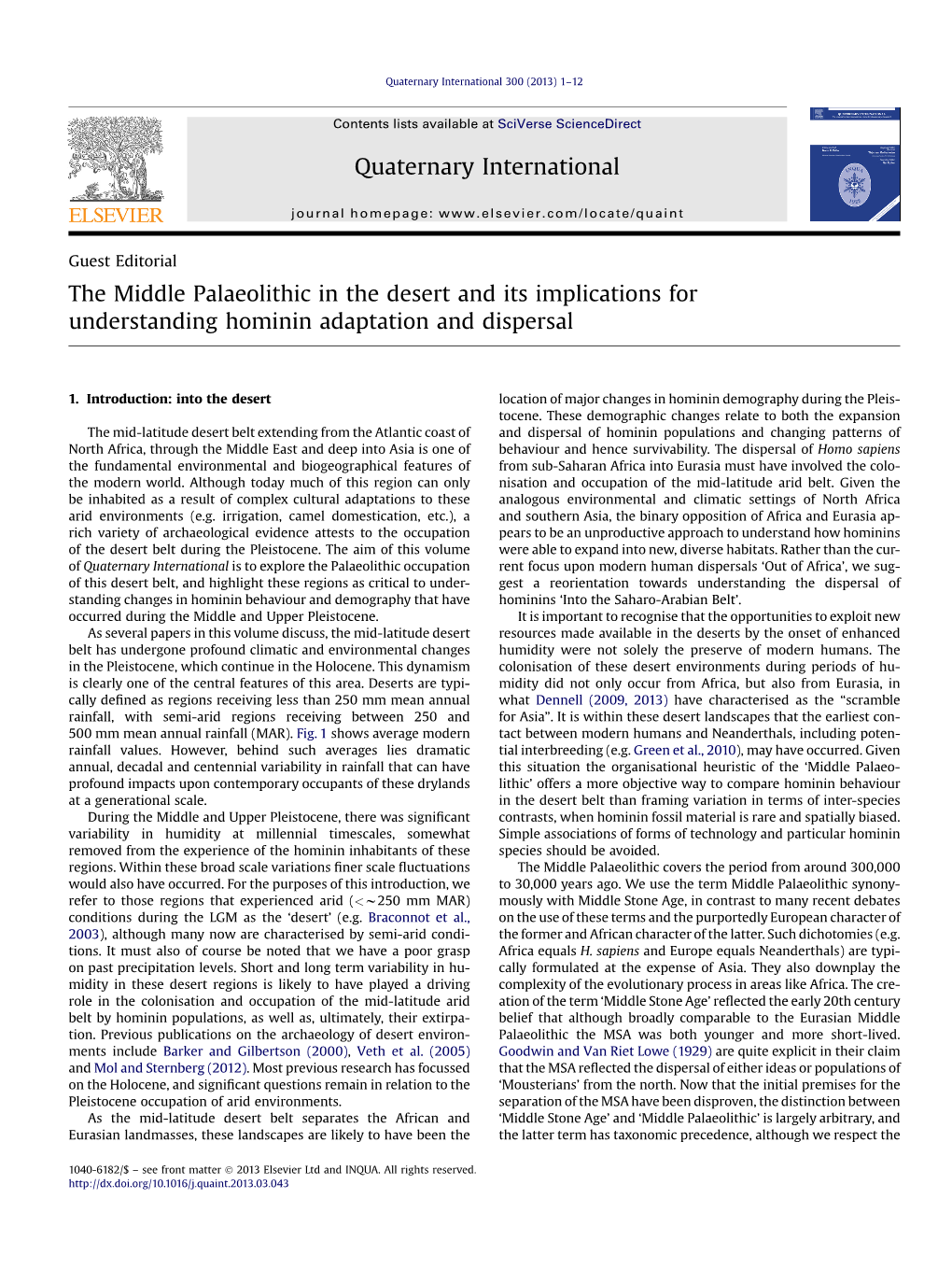 The Middle Palaeolithic in the Desert and Its Implications for Understanding Hominin Adaptation and Dispersal