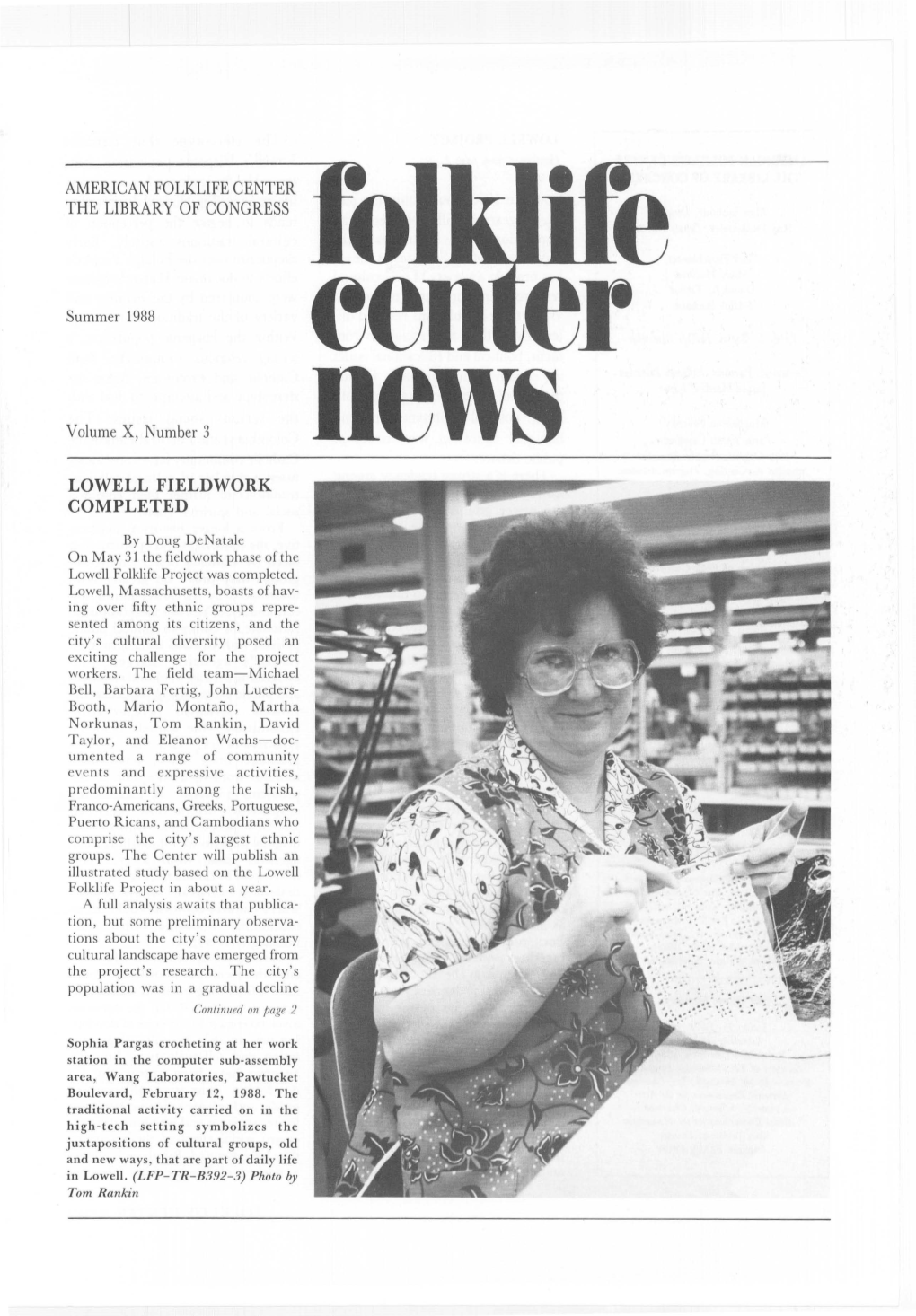 Folklife Center News, Volume 10 Number 3 (Summer 1988)