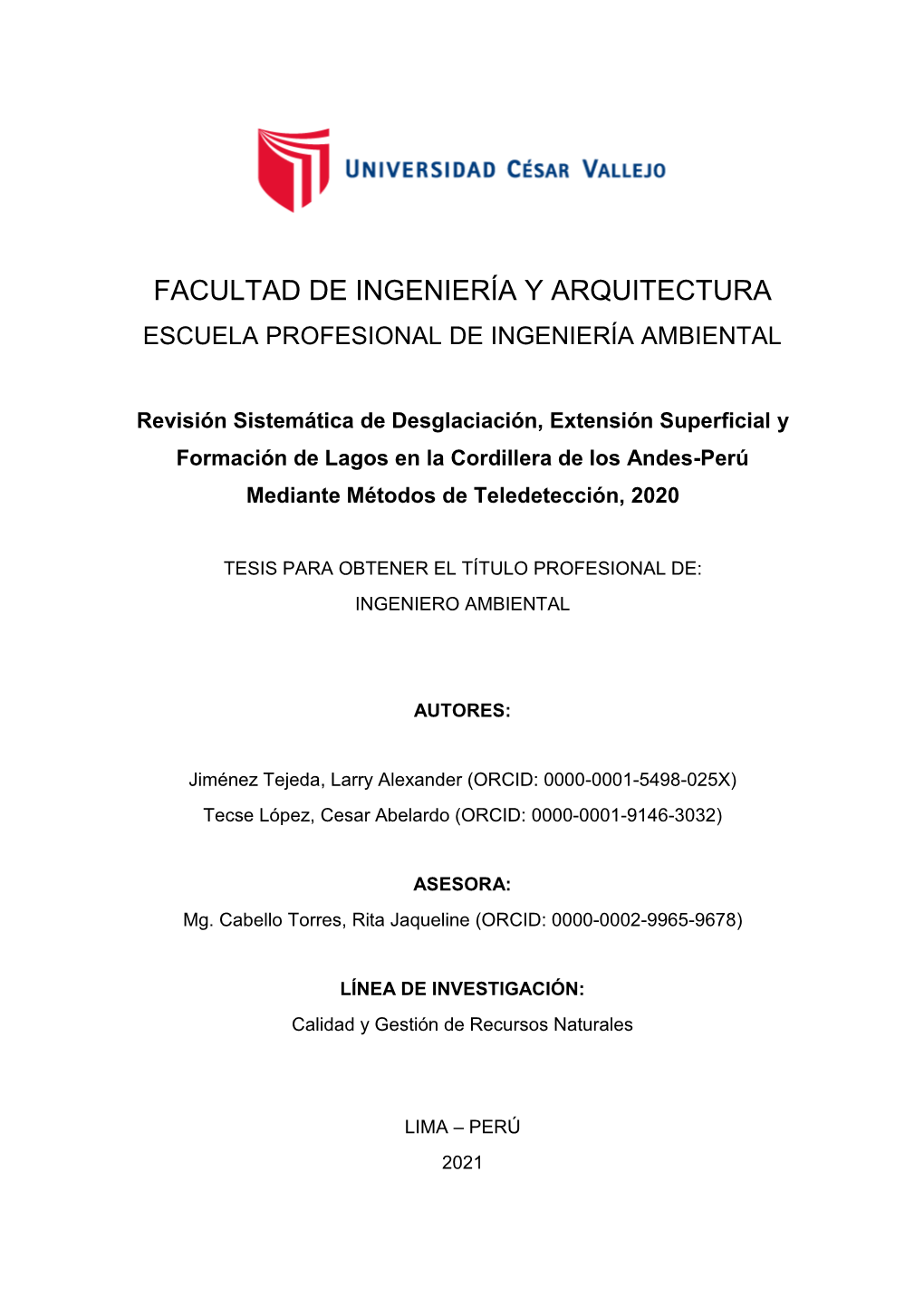Facultad De Ingeniería Y Arquitectura Escuela Profesional De Ingeniería Ambiental