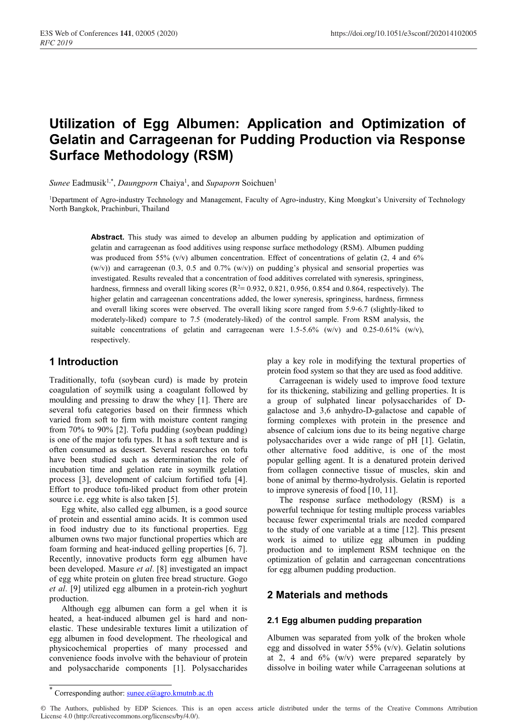 Utilization of Egg Albumen: Application and Optimization of Gelatin and Carrageenan for Pudding Production Via Response Surface Methodology (RSM)