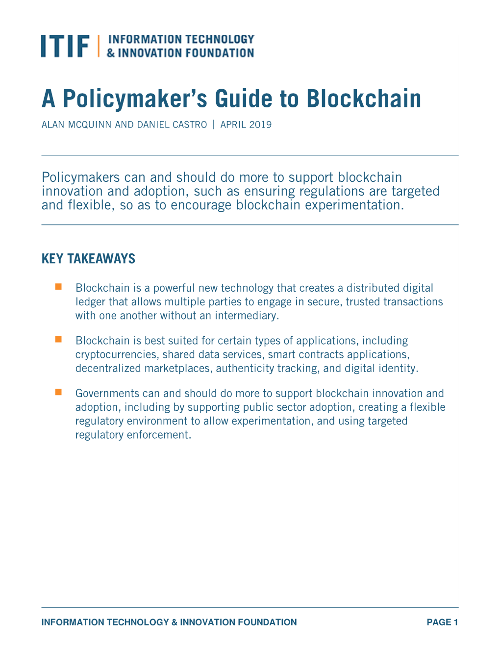 A Policymaker's Guide to Blockchain