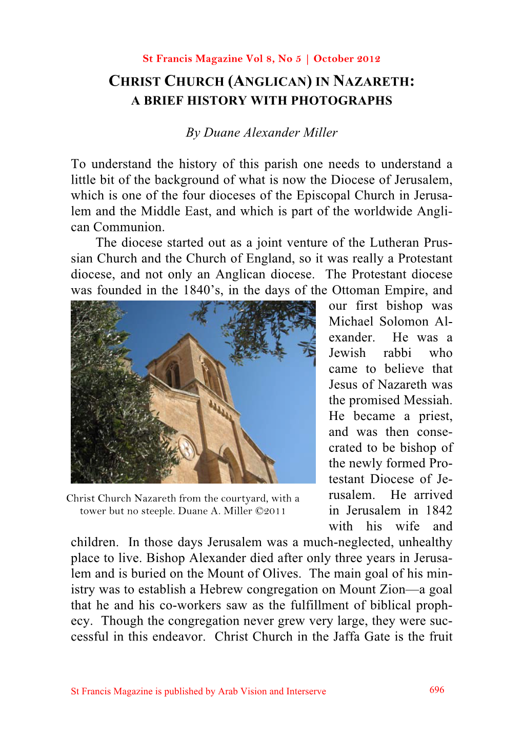 Christ Church (Anglican) in Nazareth: a Brief History with Photographs