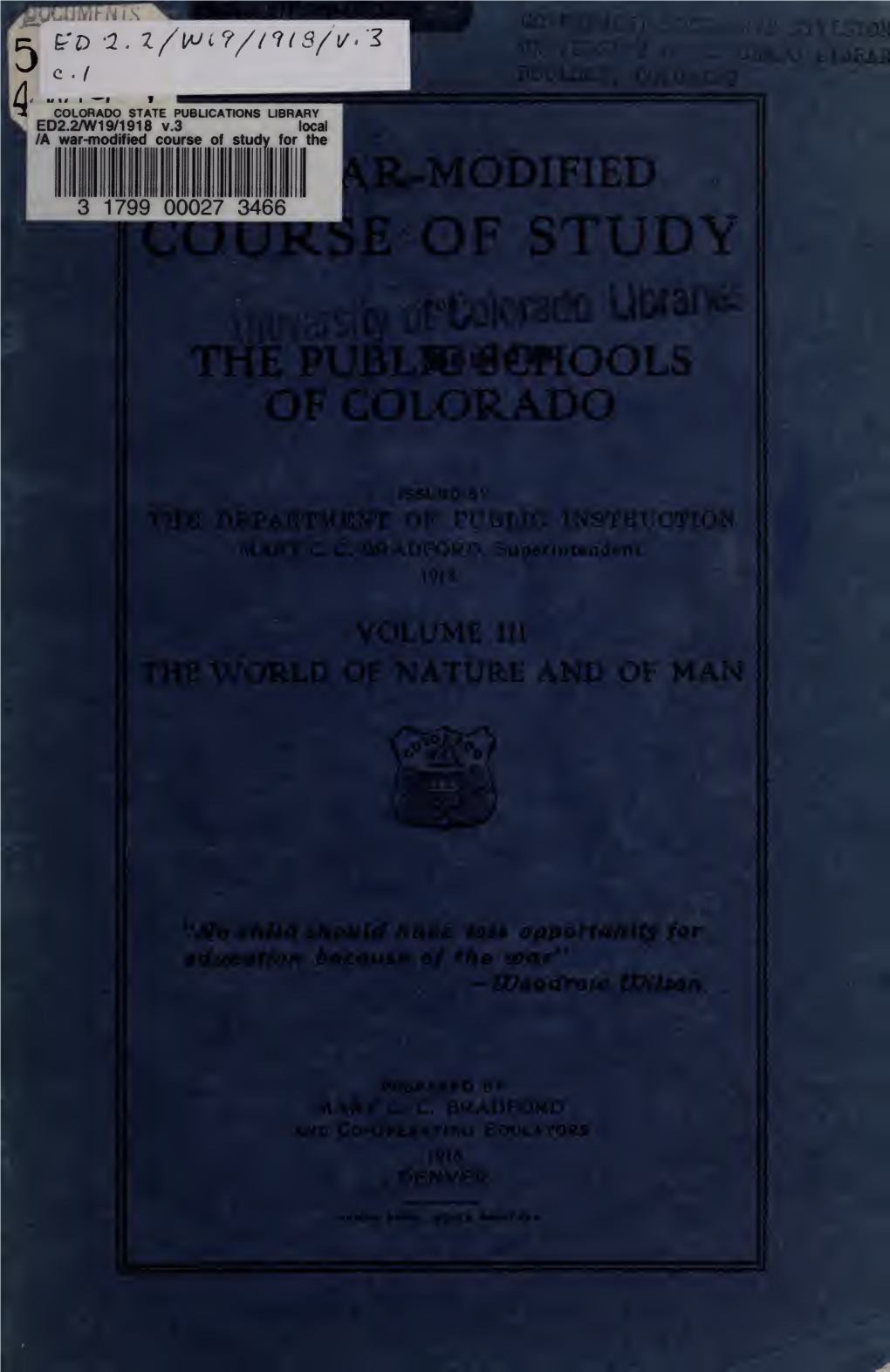 A War-Modified Course of Study for the Public Schools of Colorado