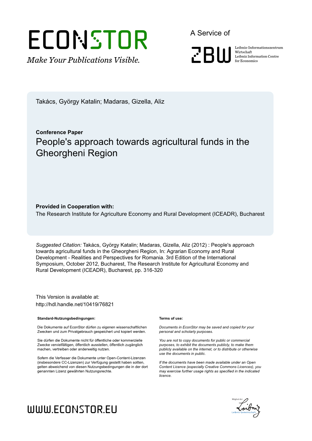 People's Approach Towards Agricultural Funds in the Gheorgheni Region