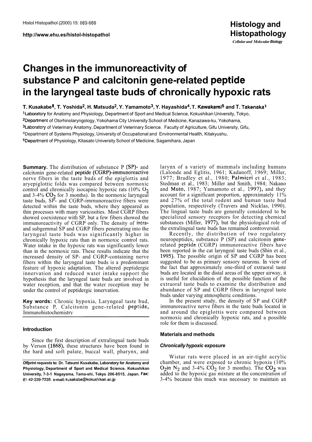 Changes in the Immunoreactivity of Substance P and Calcitonin Gene-Related Peptide in the Laryngeal Taste Buds of Chronically Hypoxic Rats