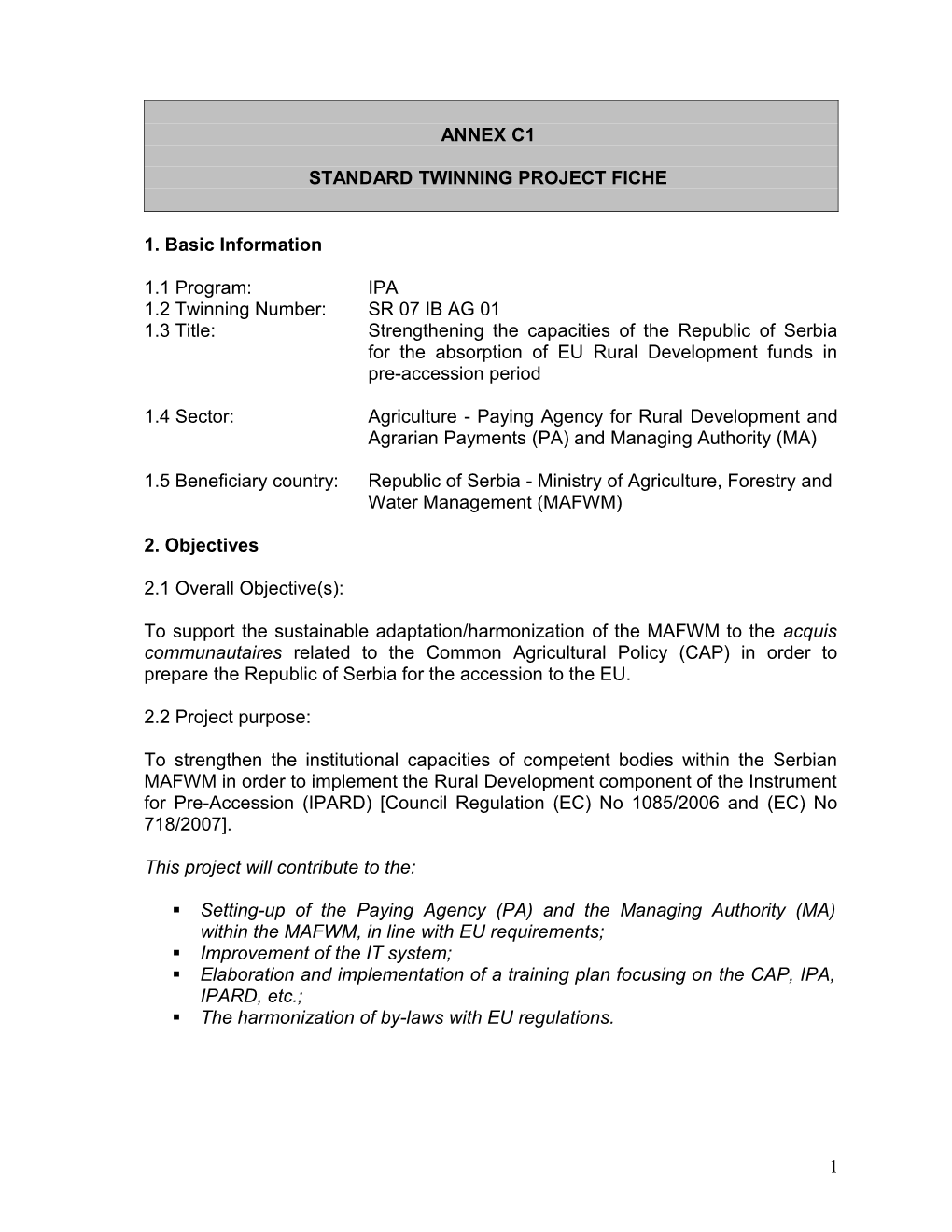 Standard Twinning Project Fiche