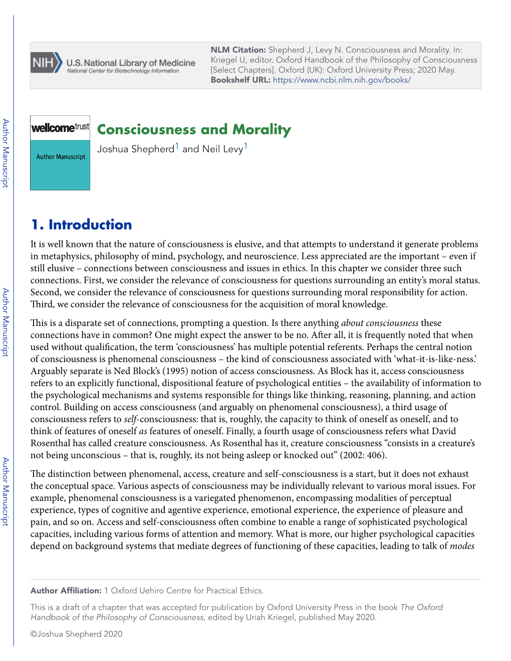 Consciousness and Morality