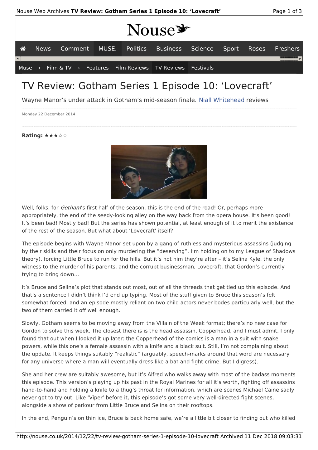TV Review: Gotham Series 1 Episode 10: 'Lovecraft' | Nouse
