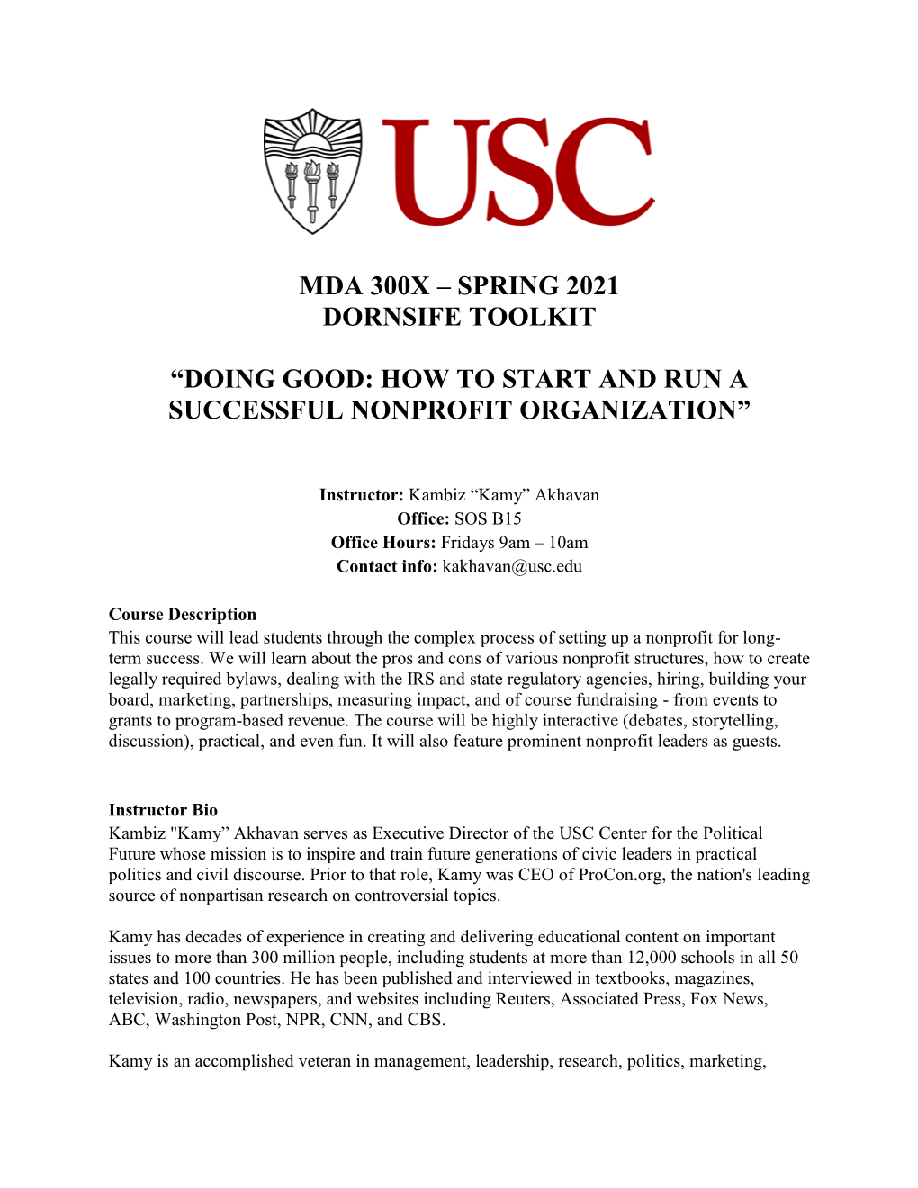 Spring 2021 Dornsife Toolkit “Doing Good: How