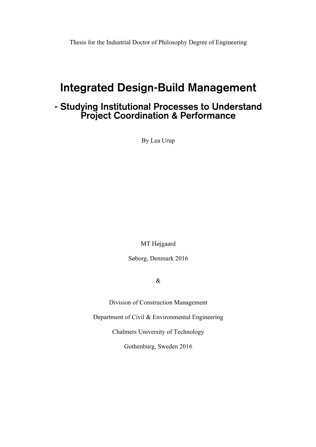 Integrated Design-Build Management