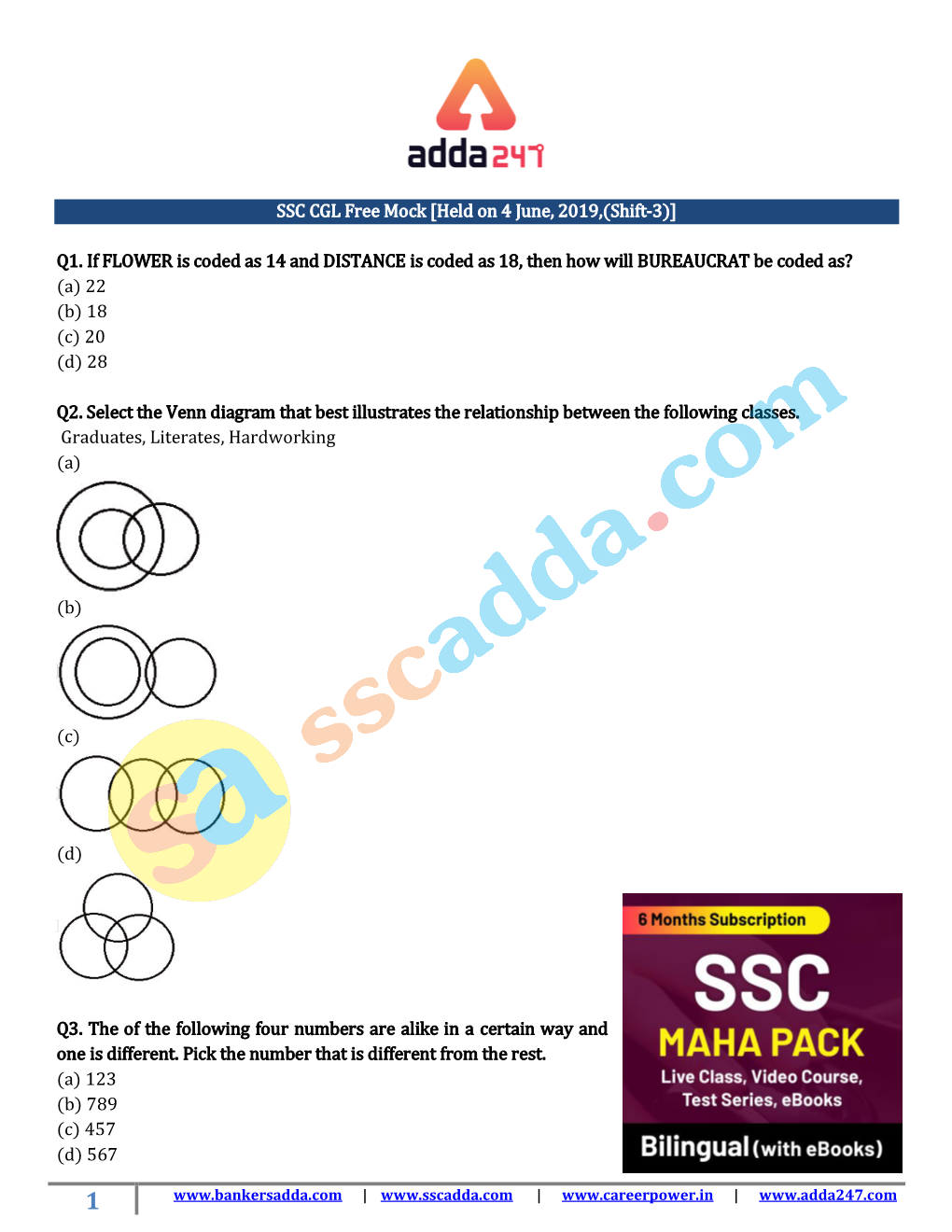 SSC CGL Free Mock [Held on 4 June, 2019,(Shift-3)]