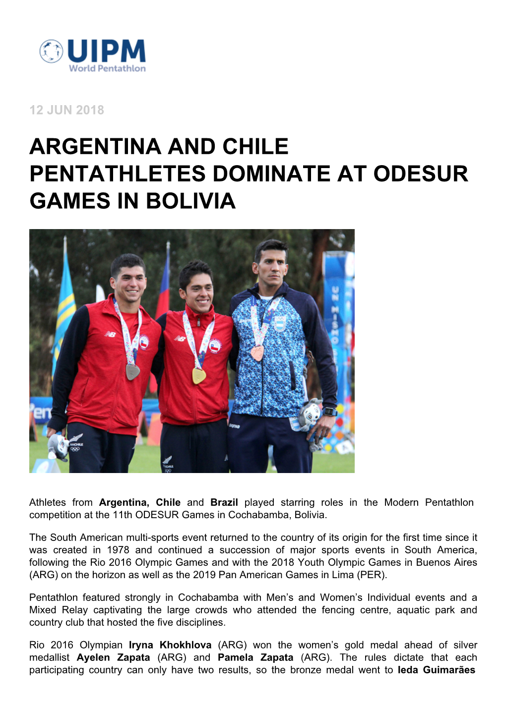 Argentina and Chile Pentathletes Dominate at Odesur Games in Bolivia