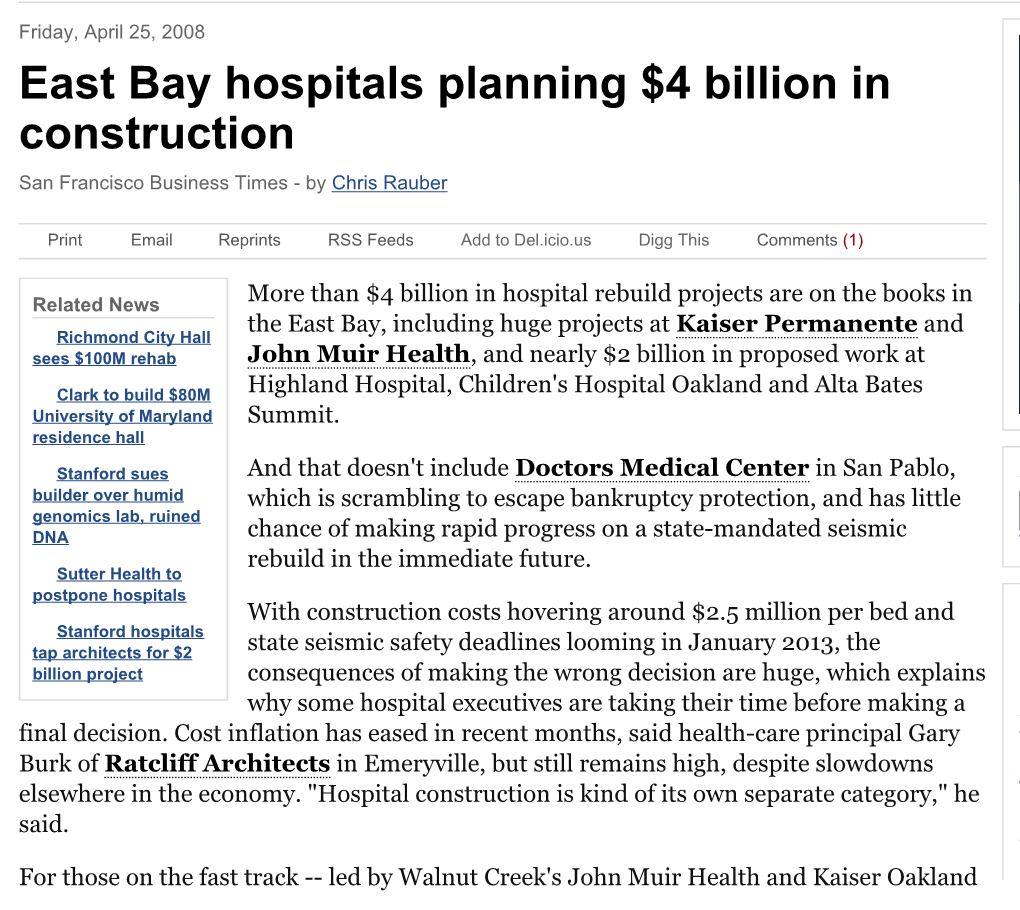 East Bay Hospitals Planning $4 Billion in Construction - San Francisco Business Times: Page 1 of 5
