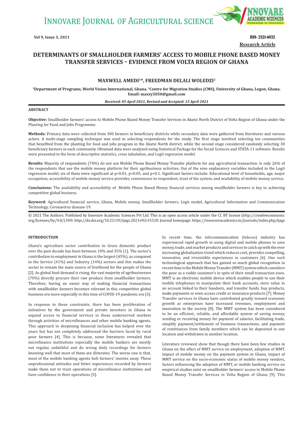 Determinants of Smallholder Farmers' Access to Mobile