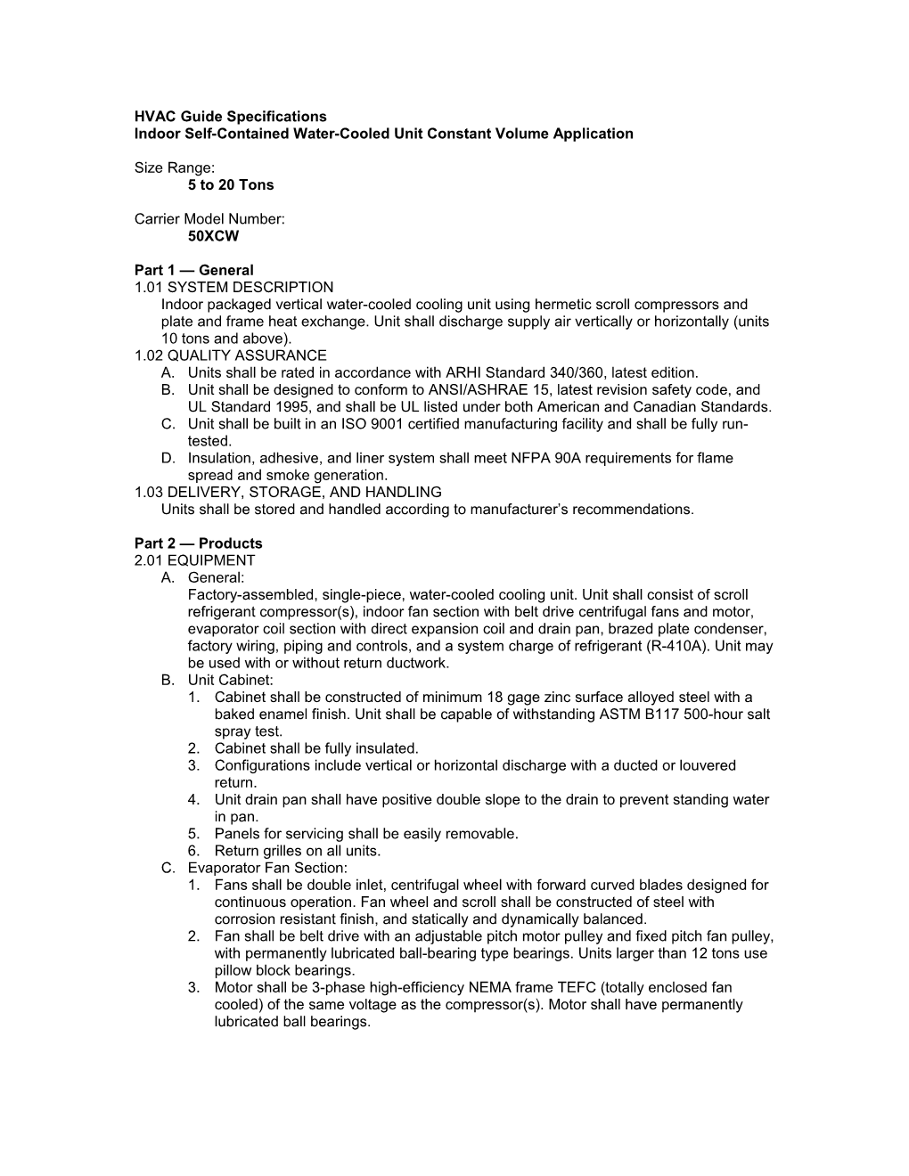 50XCW Guide Specifications, 5 to 20 Tons