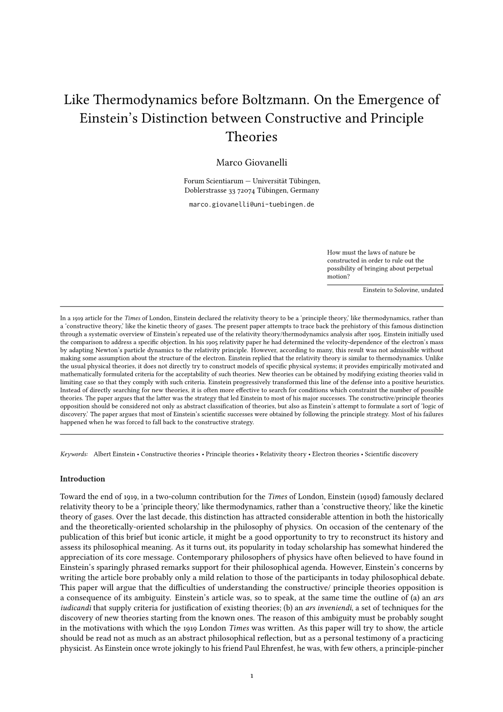 Like Thermodynamics Before Boltzmann. on the Emergence of Einstein’S Distinction Between Constructive and Principle Theories