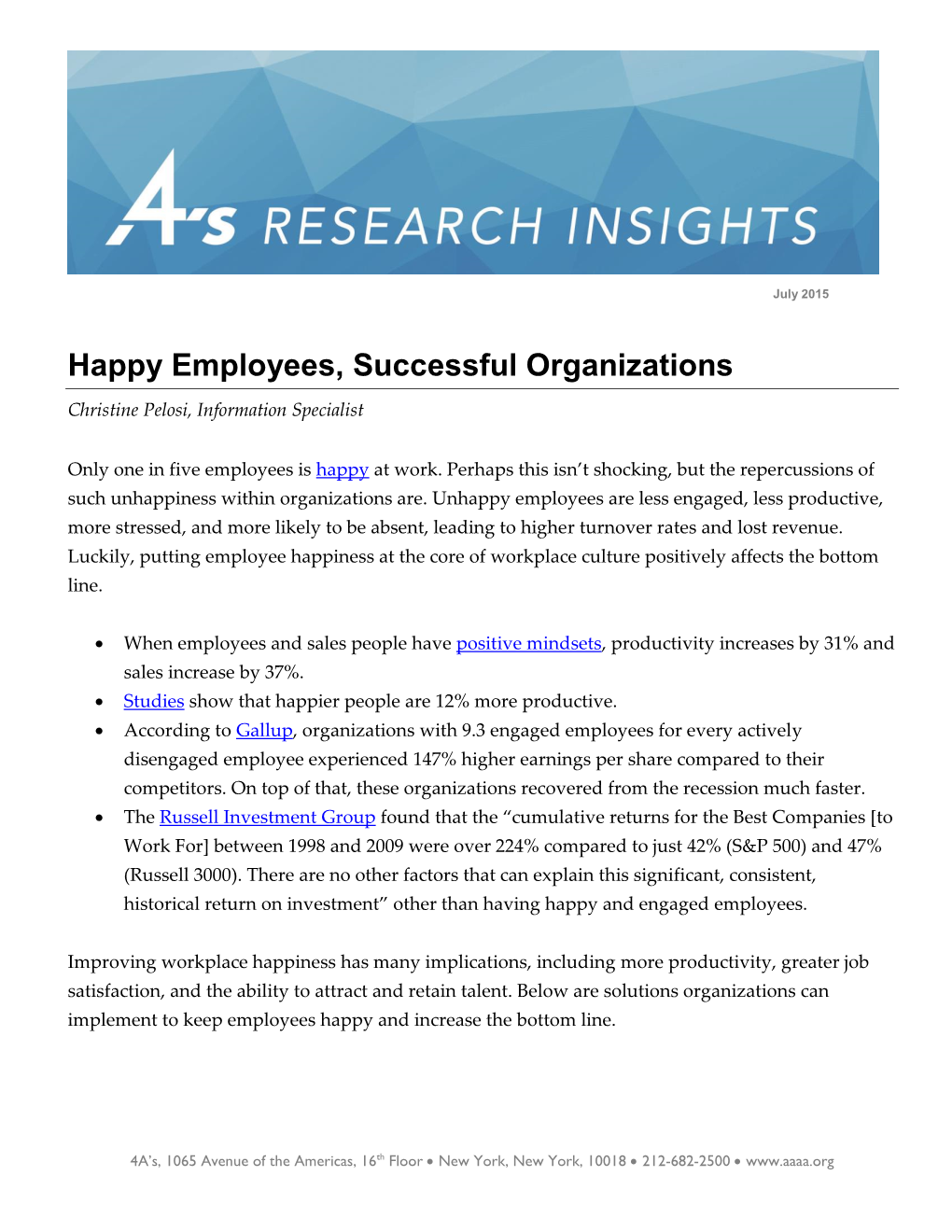 Happy Employees, Successful Organizations
