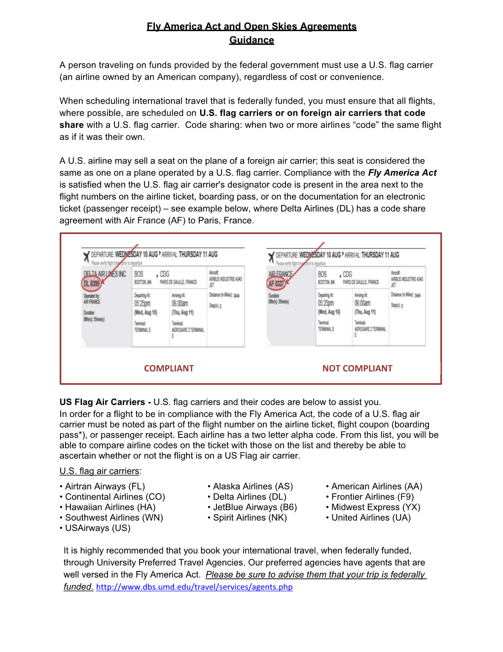 Fly America Act and Open Skies Agreements Guidance