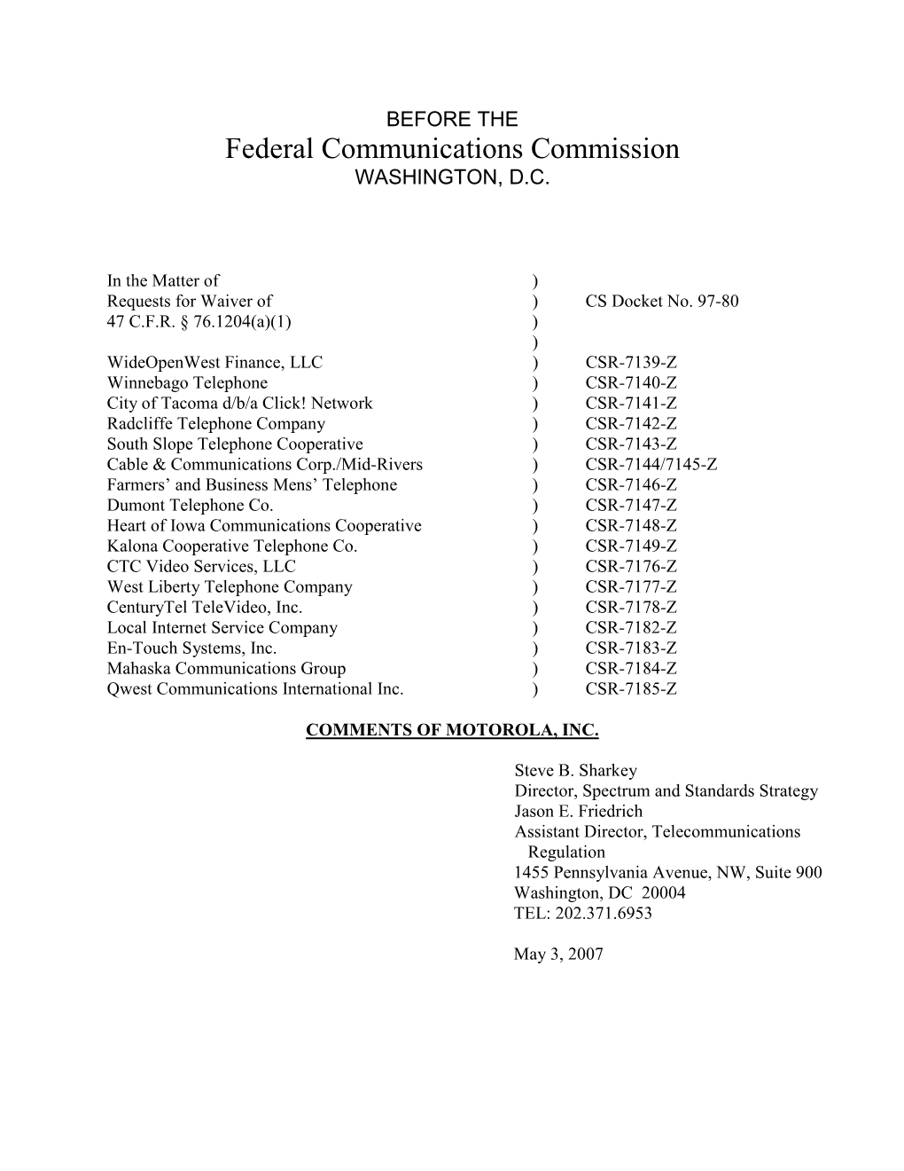 Federal Communications Commission WASHINGTON, D.C