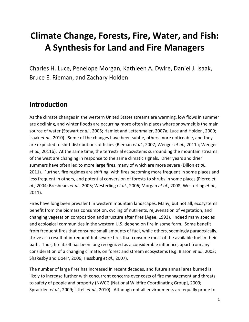 Climate Change, Forests, Fire, Water, and Fish: a Synthesis for Land and Fire Managers