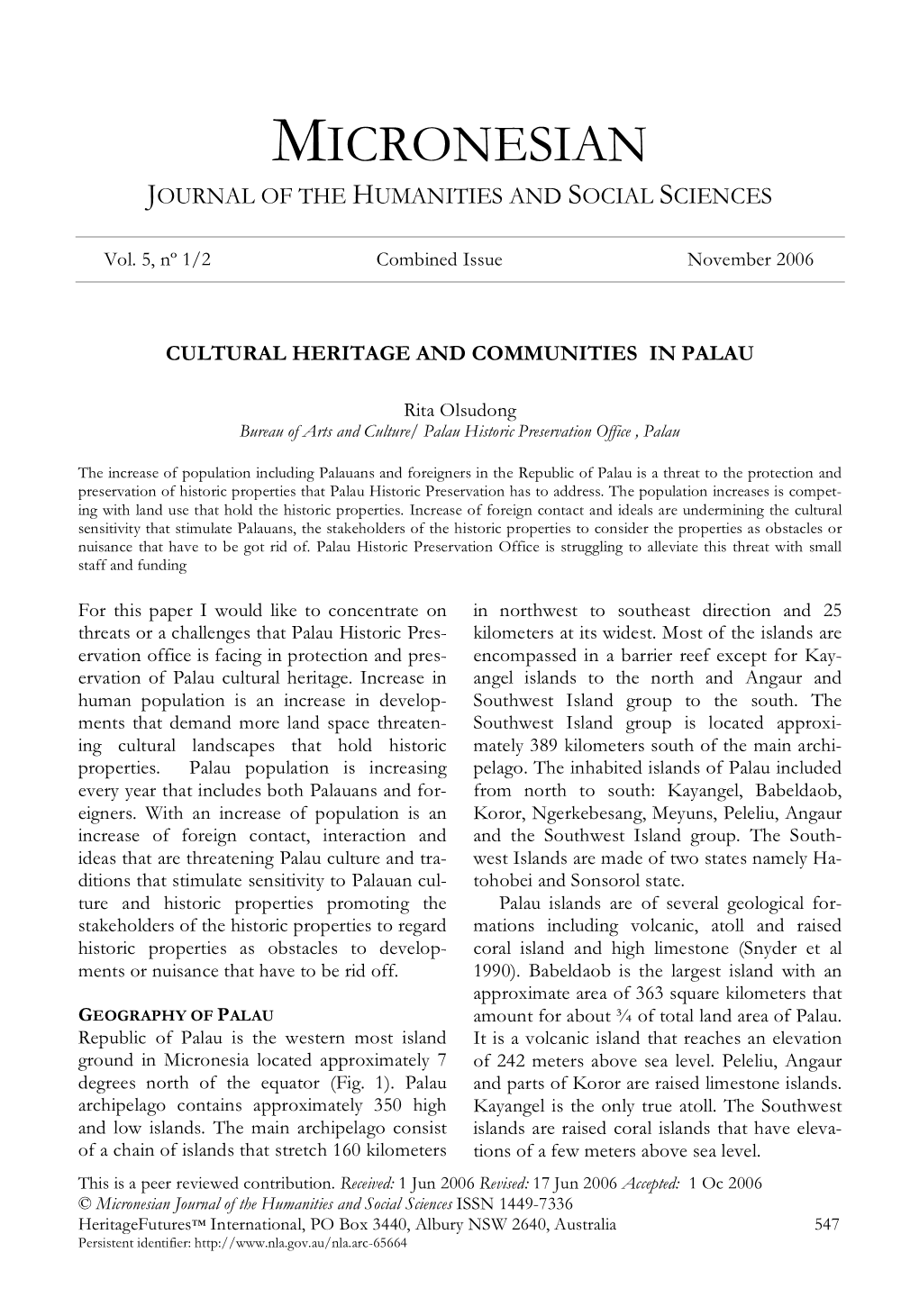 Heritage and Communities in Palau