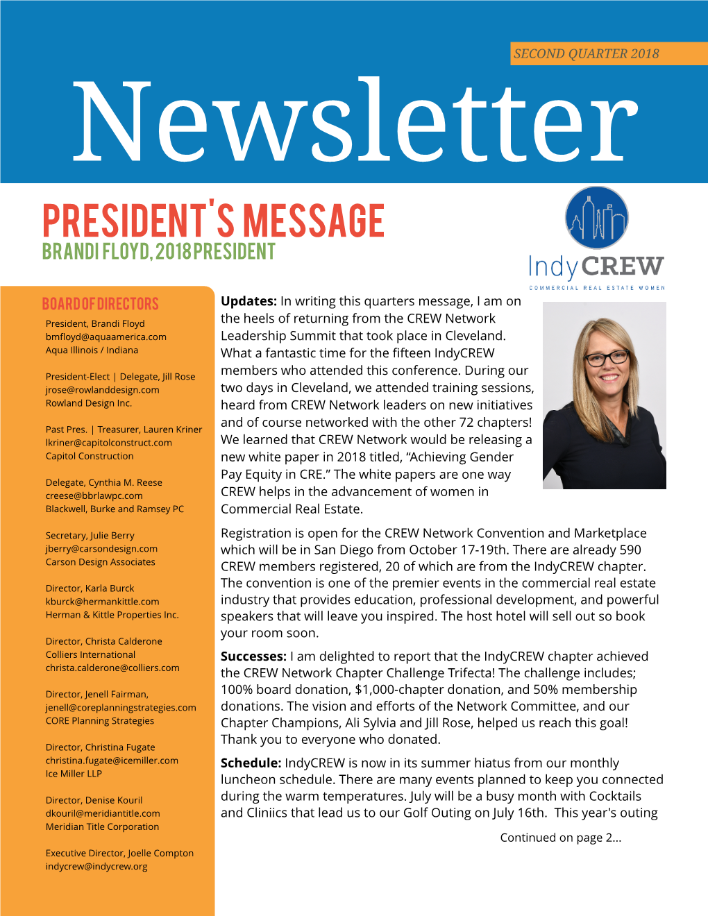 PRESIDENT's MESSAGE BRANDI FLOYD, 2018 Pr Esident