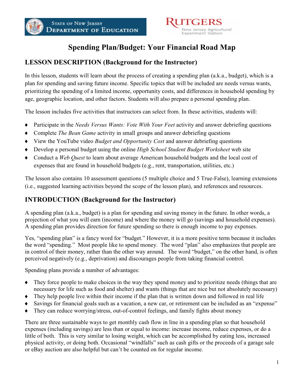Spending Plan/Budget: Your Financial Road Map