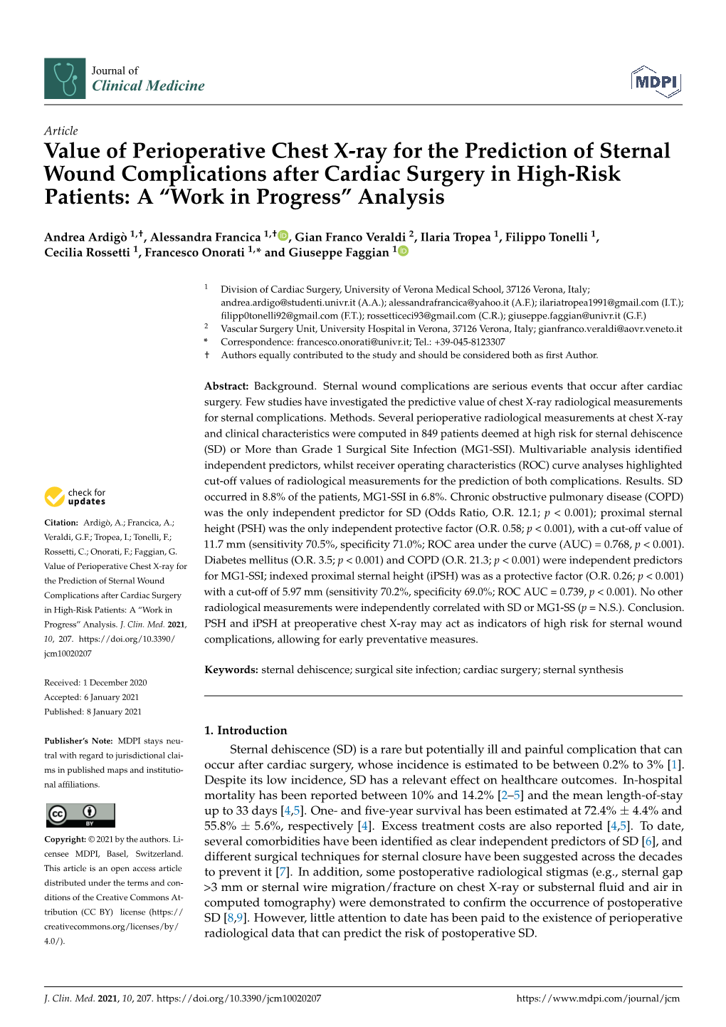 Value of Perioperative Chest X-Ray for the Prediction of Sternal Wound Complications After Cardiac Surgery in High-Risk Patients: a “Work in Progress” Analysis