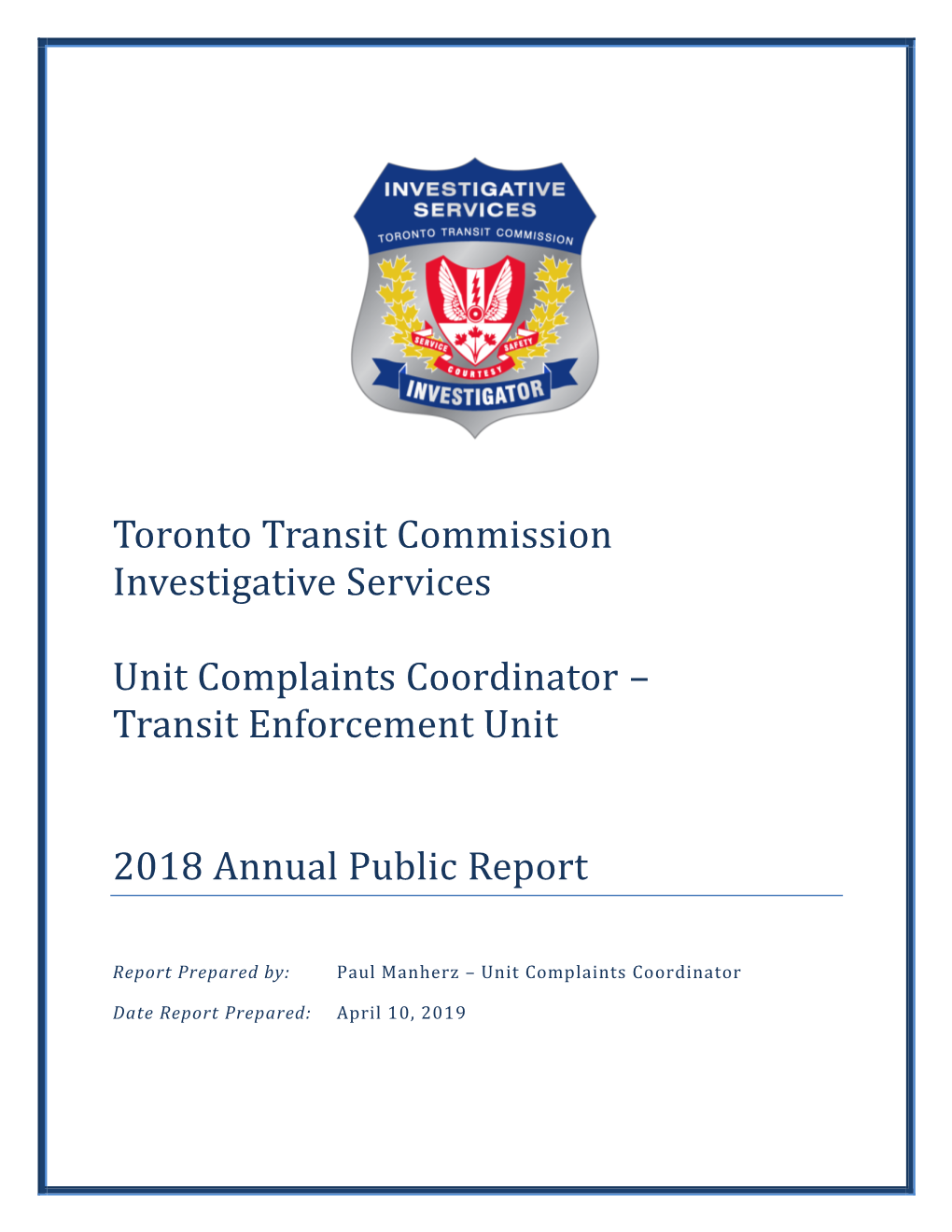 Toronto Transit Commission Investigative Services Unit